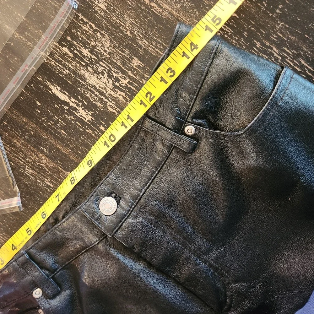 Vtg 90s Y2K Newport News 100% Leather Pants 6 Women Black 29x29 Moto Biker Lined